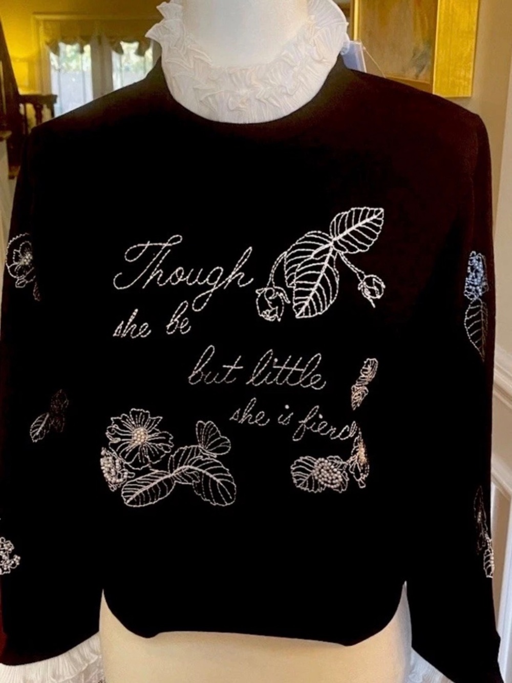 Alice + Olivia Carolann inspiring Embellished Sweater Ruffled Collar Sz S $595 - Picture 2 of 14